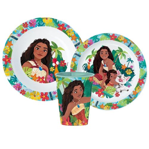 Disney Vaiana Lagoon étkészlet, micro műanyag szett pohárral 